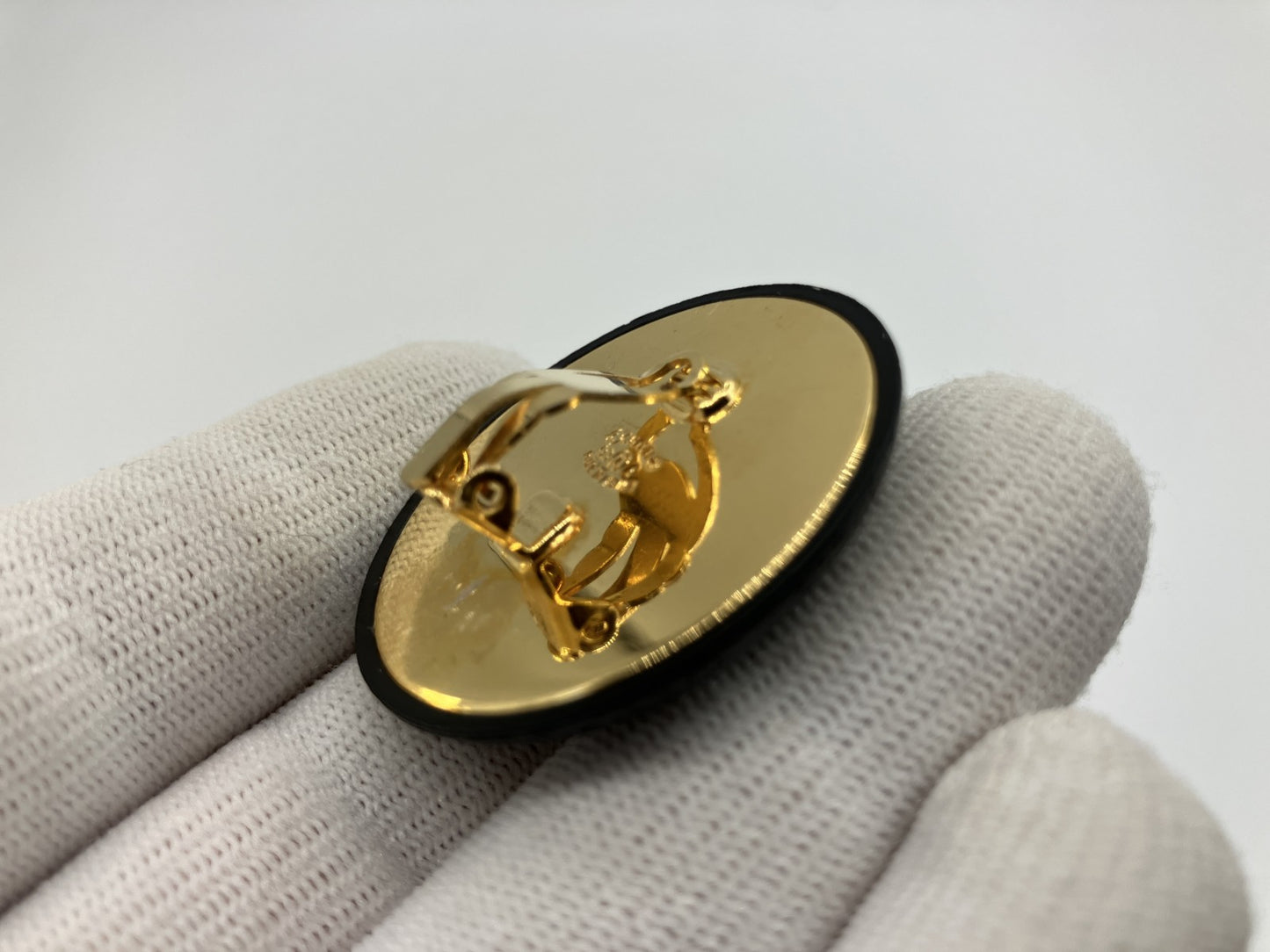 CHANEL CC Logo Earrings 93A Black Gold Clip On Large 3.7cm Single Vintage
