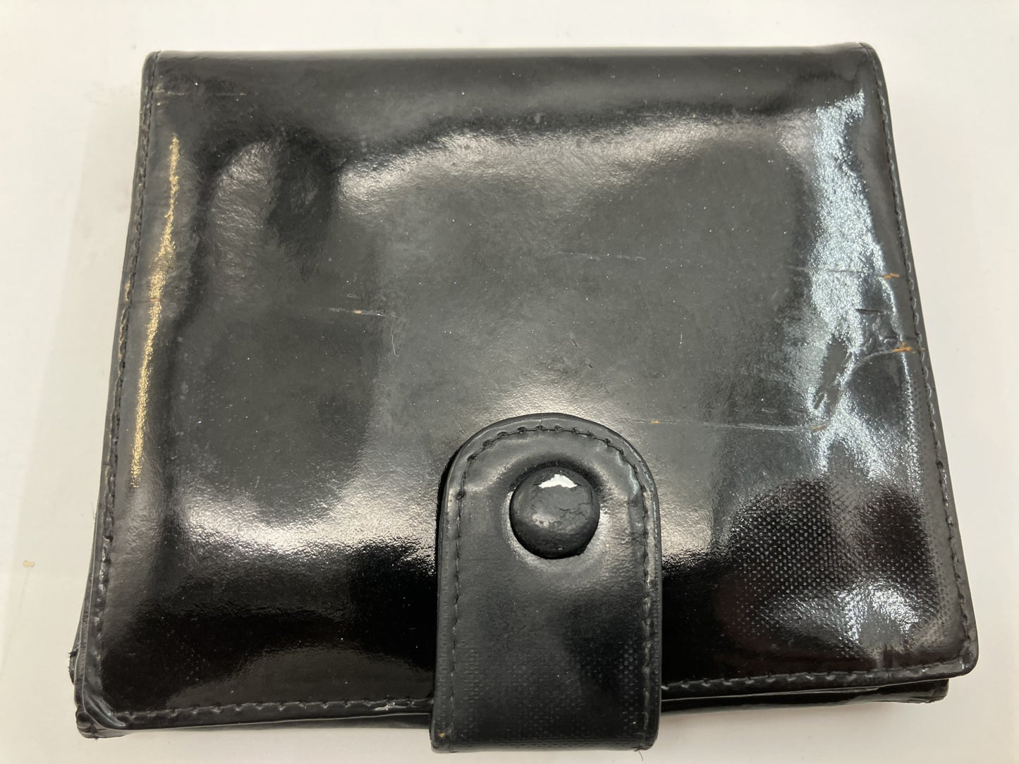 Chanel Enamel Bi-Fold Compact Wallet Black 11.5x3.9" Sticker Included