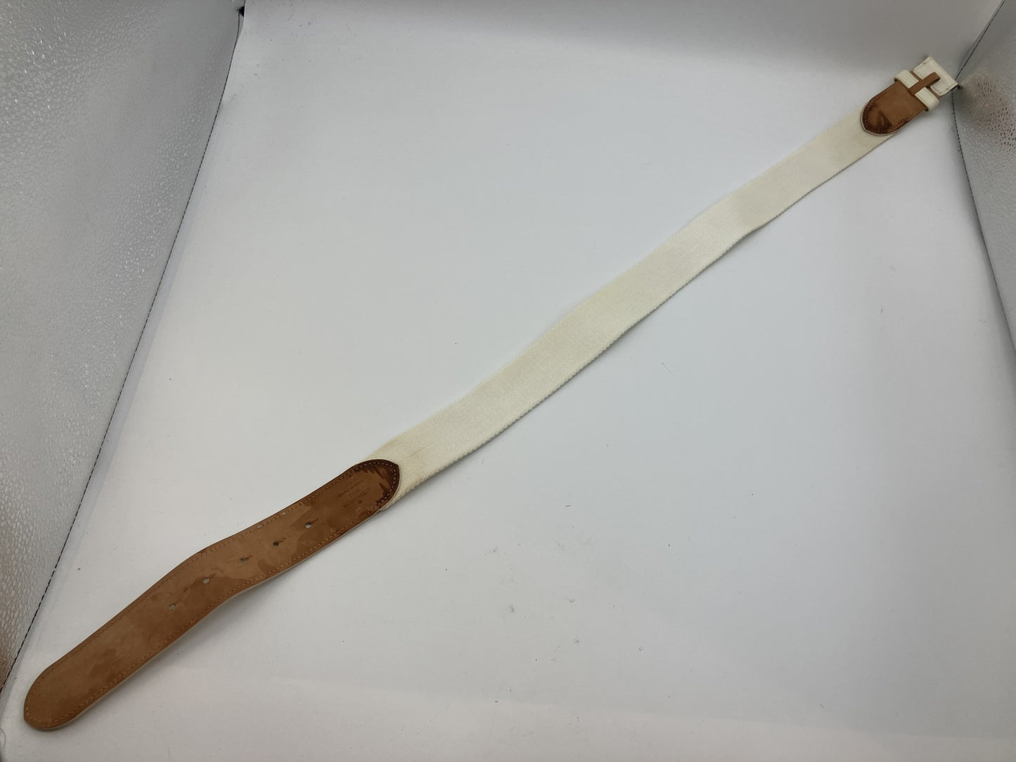 Louis Vuitton Belt White Canvas Leather Round Buckle 94cm x 4cm Made in France (Defect: Broken Buckle)