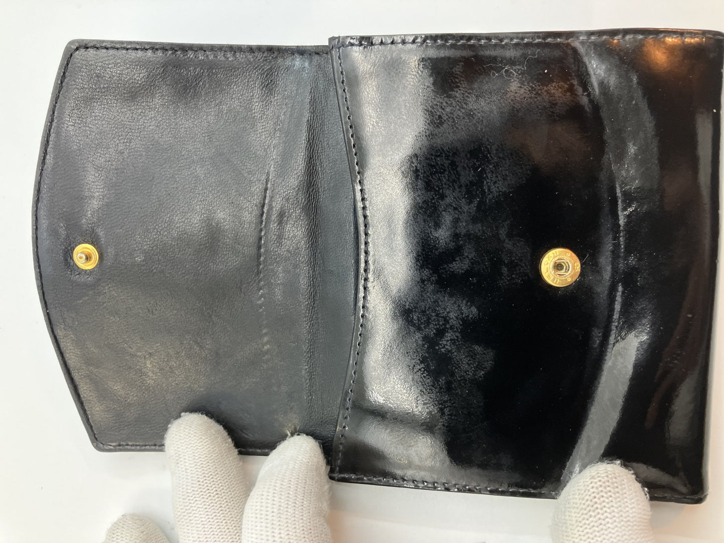 Chanel Enamel Bi-Fold Compact Wallet Black 11.5x3.9" Sticker Included