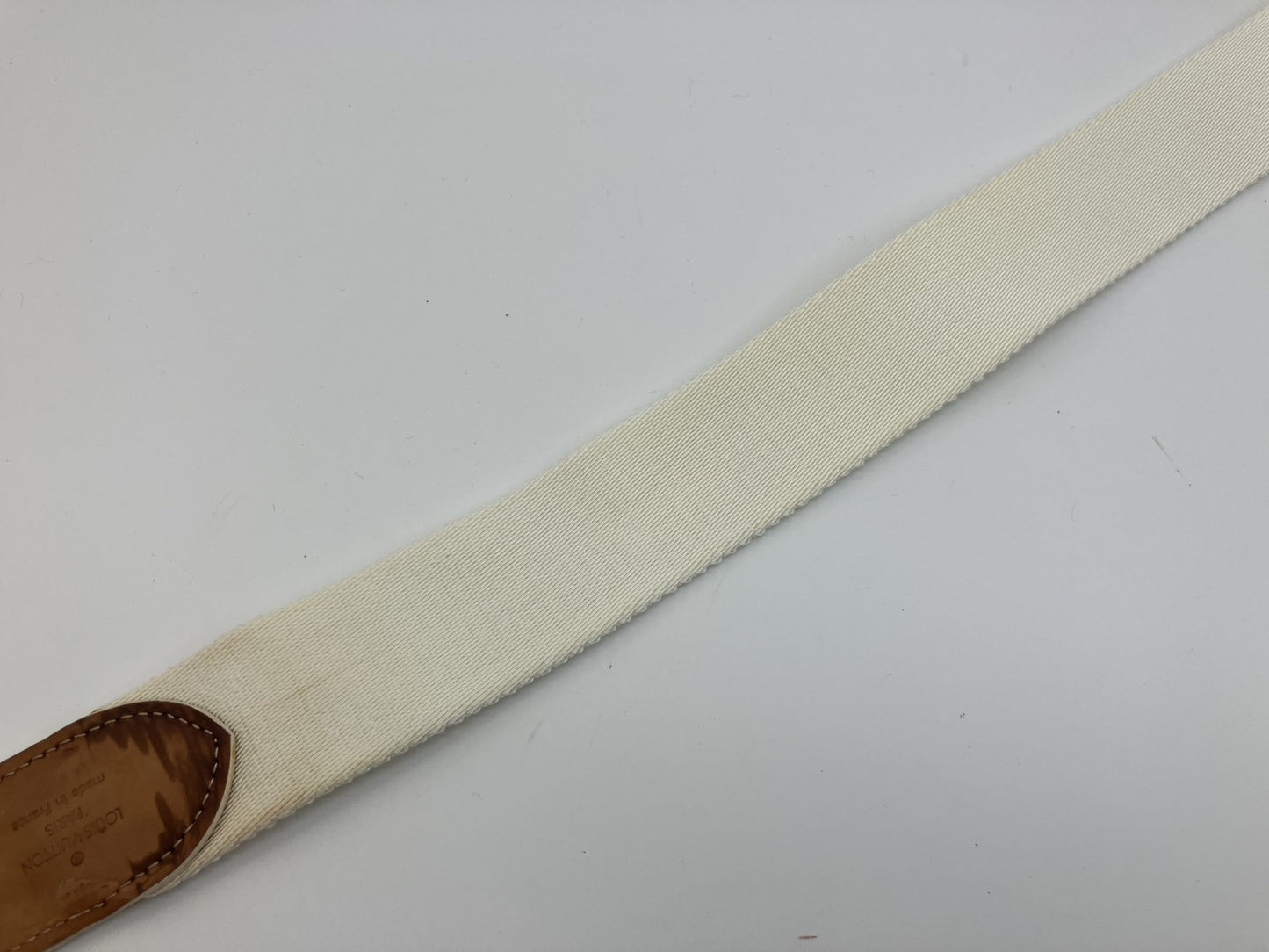 Louis Vuitton Belt White Canvas Leather Round Buckle 94cm x 4cm Made in France (Defect: Broken Buckle)