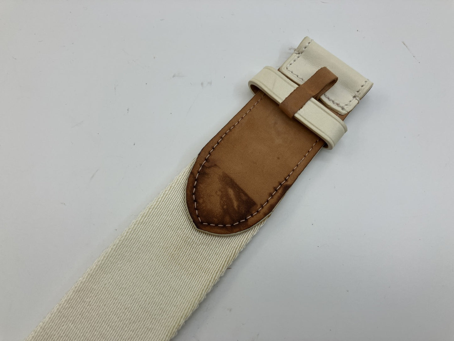 Louis Vuitton Belt White Canvas Leather Round Buckle 94cm x 4cm Made in France (Defect: Broken Buckle)