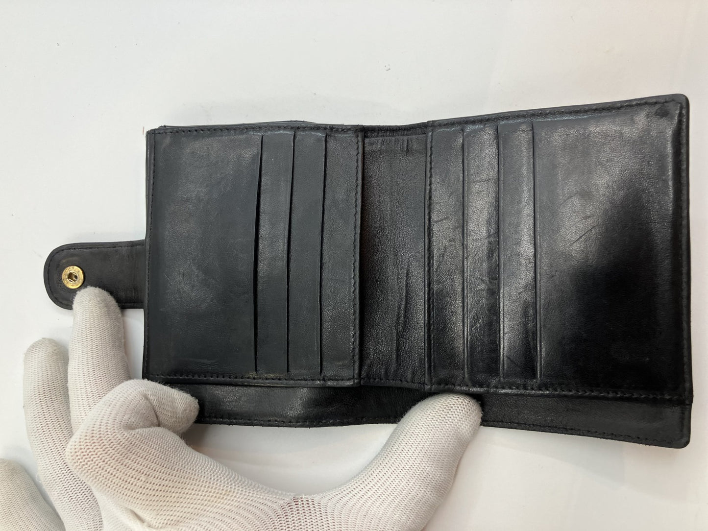 Chanel Enamel Bi-Fold Compact Wallet Black 11.5x3.9" Sticker Included