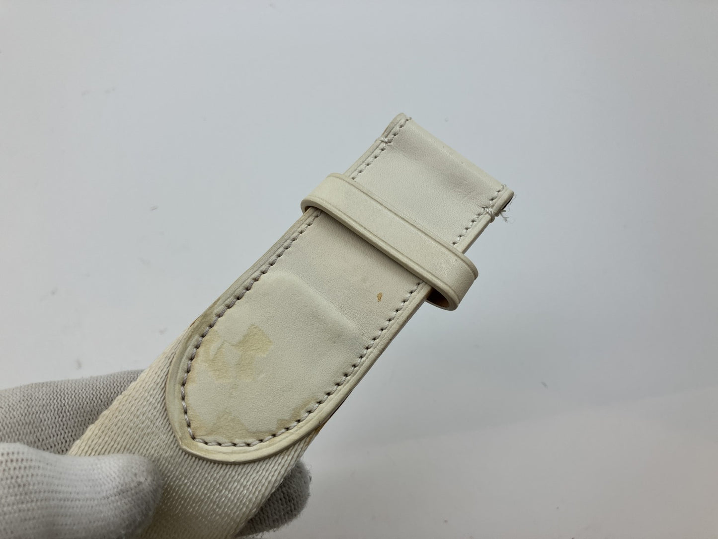 Louis Vuitton Belt White Canvas Leather Round Buckle 94cm x 4cm Made in France (Defect: Broken Buckle)