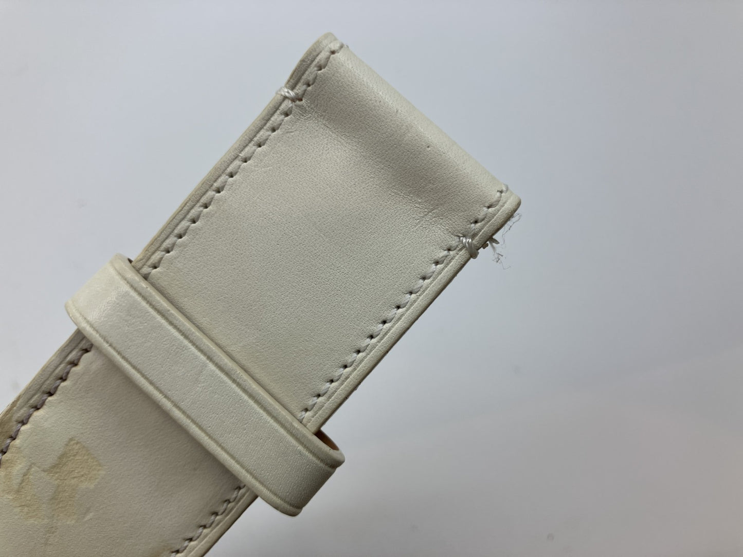 Louis Vuitton Belt White Canvas Leather Round Buckle 94cm x 4cm Made in France (Defect: Broken Buckle)