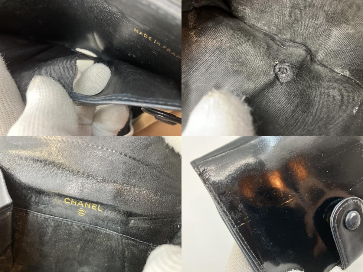 Chanel Enamel Bi-Fold Compact Wallet Black 11.5x3.9" Sticker Included