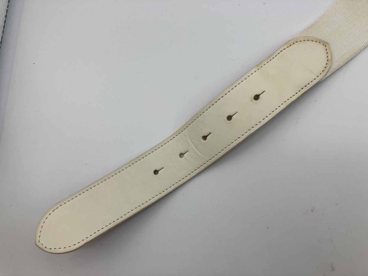 Louis Vuitton Belt White Canvas Leather Round Buckle 94cm x 4cm Made in France (Defect: Broken Buckle)