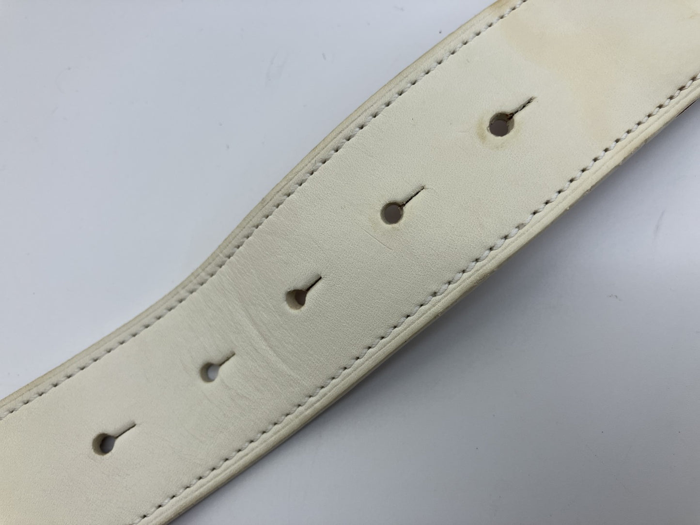 Louis Vuitton Belt White Canvas Leather Round Buckle 94cm x 4cm Made in France (Defect: Broken Buckle)