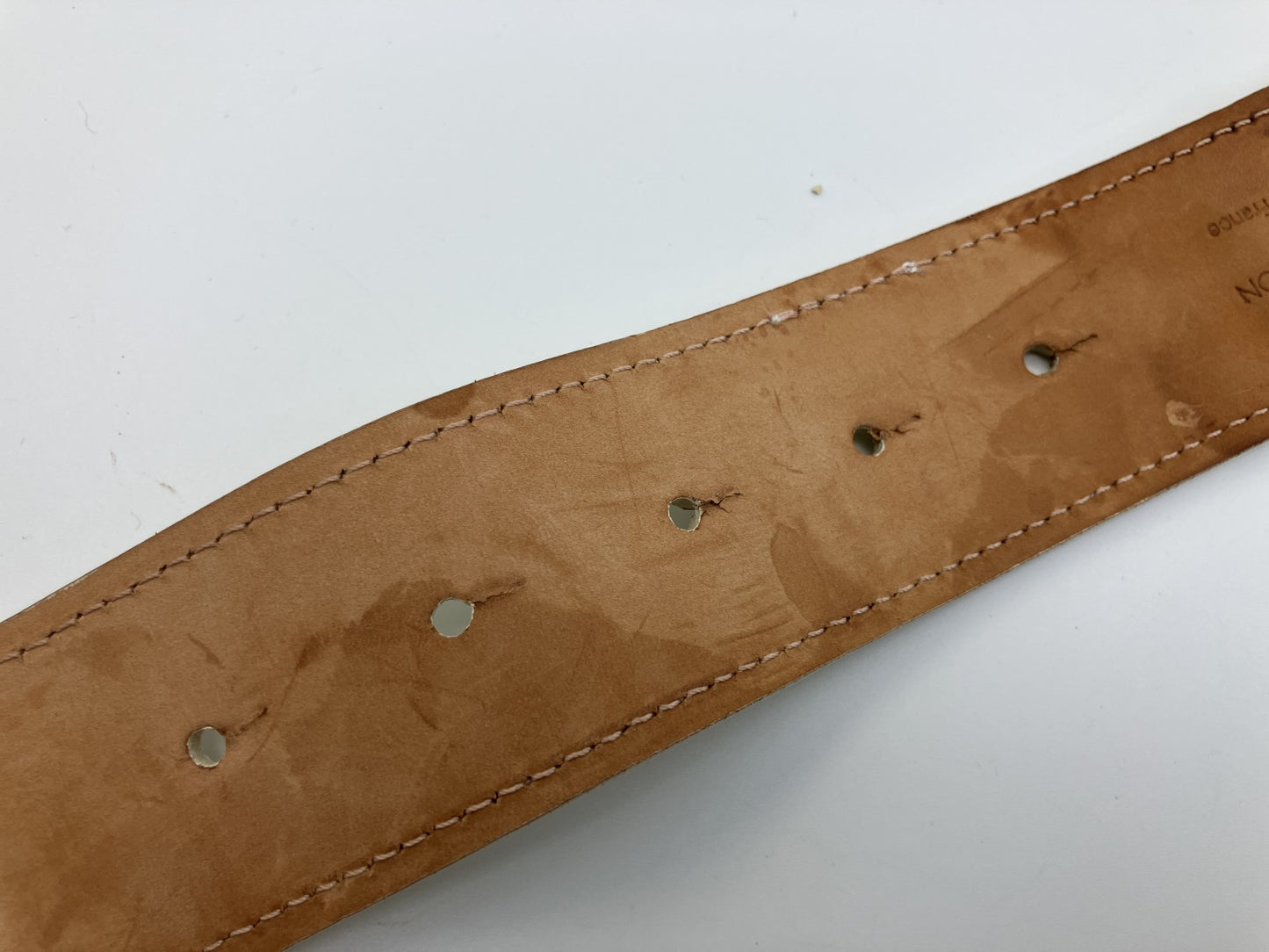 Louis Vuitton Belt White Canvas Leather Round Buckle 94cm x 4cm Made in France (Defect: Broken Buckle)