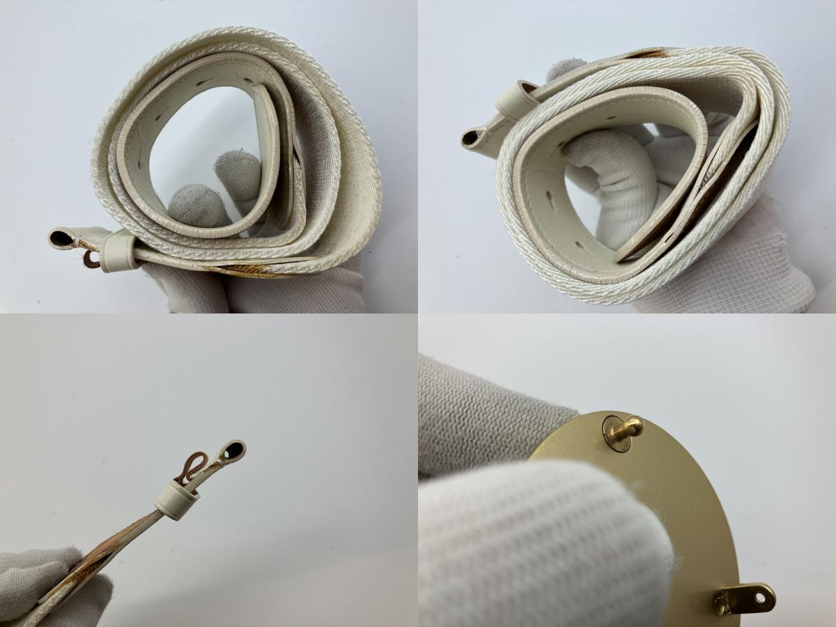 Louis Vuitton Belt White Canvas Leather Round Buckle 94cm x 4cm Made in France (Defect: Broken Buckle)