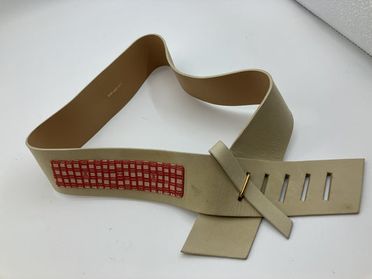 CHANEL 01S Icon Leather Waist Belt 95cm Beige Gold Bar Made in France