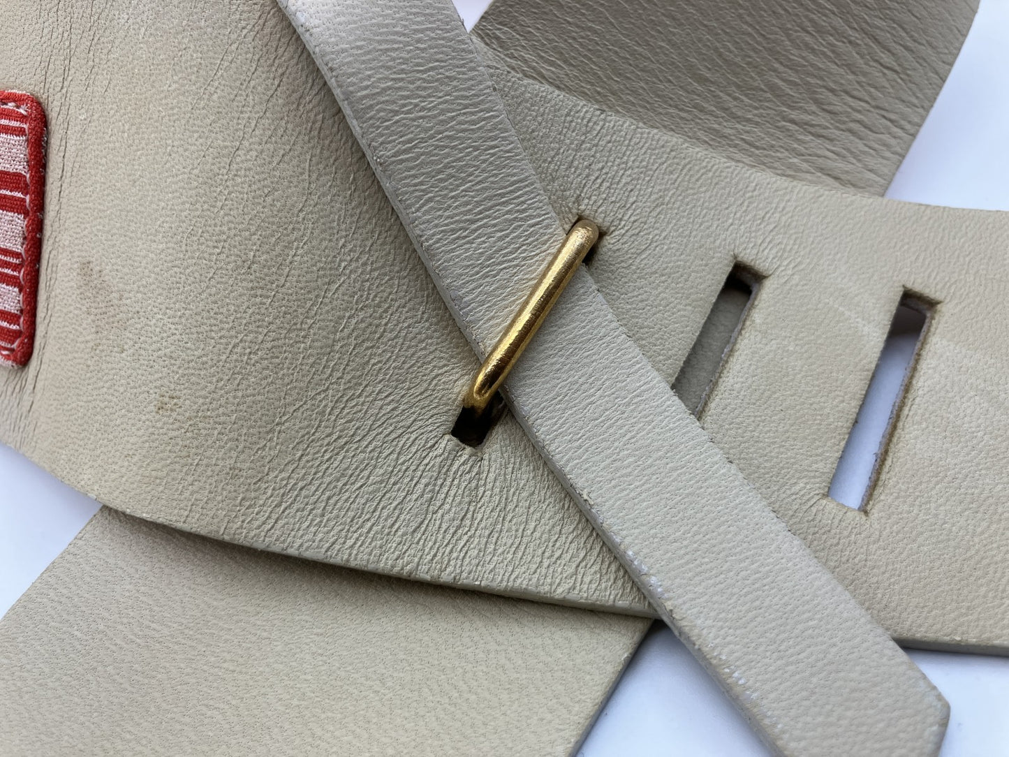 CHANEL 01S Icon Leather Waist Belt 95cm Beige Gold Bar Made in France