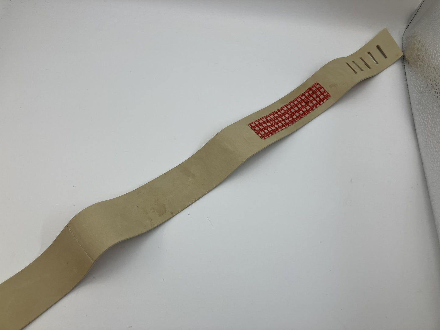 CHANEL 01S Icon Leather Waist Belt 95cm Beige Gold Bar Made in France