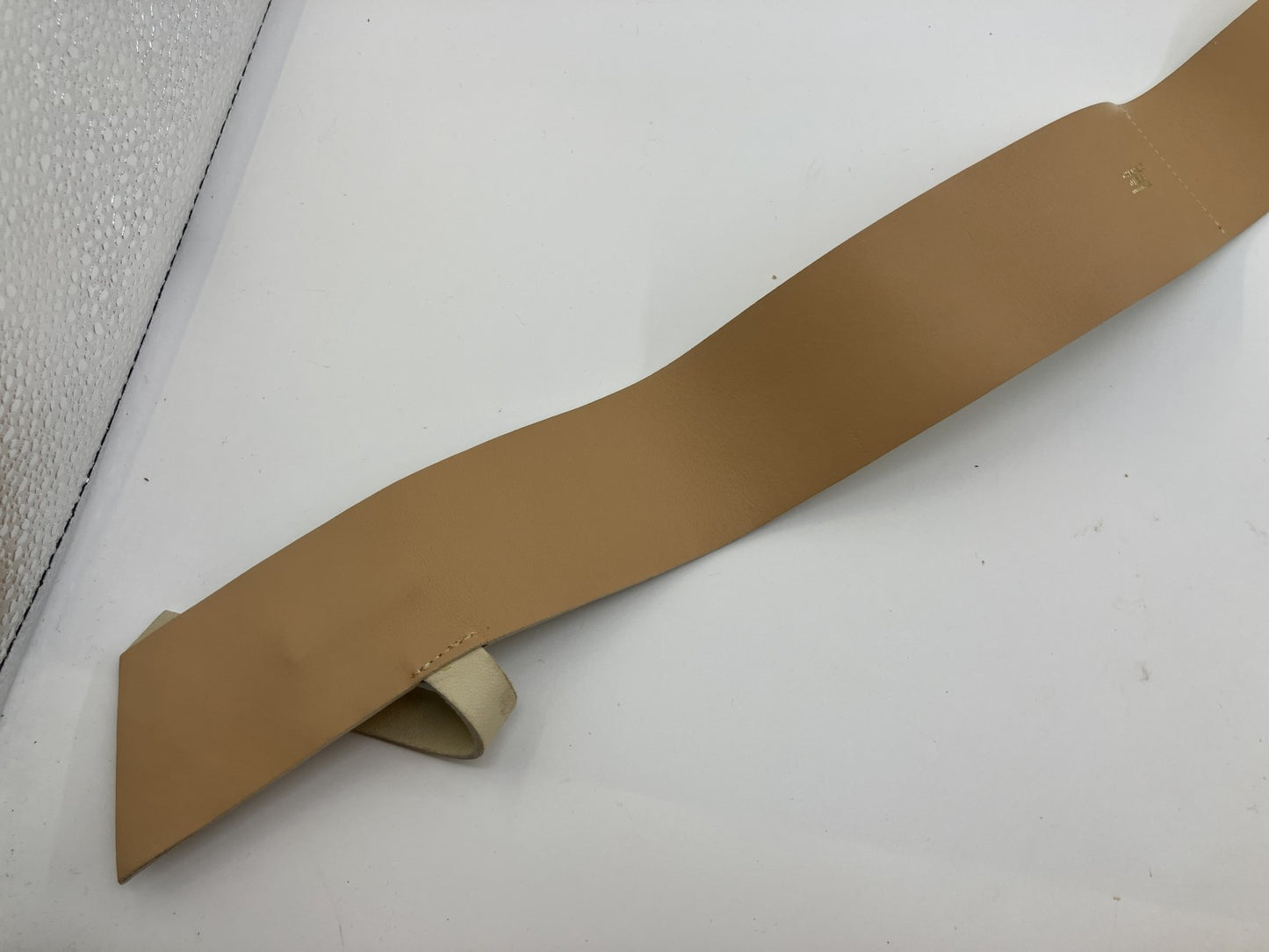 CHANEL 01S Icon Leather Waist Belt 95cm Beige Gold Bar Made in France