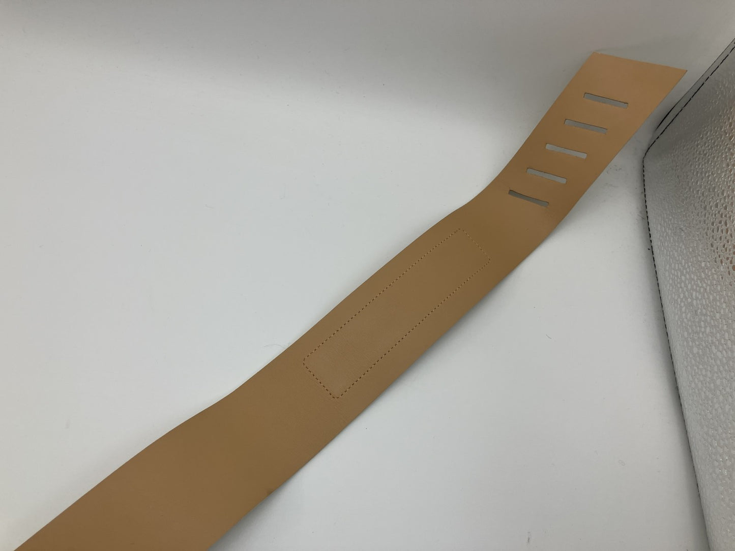 CHANEL 01S Icon Leather Waist Belt 95cm Beige Gold Bar Made in France