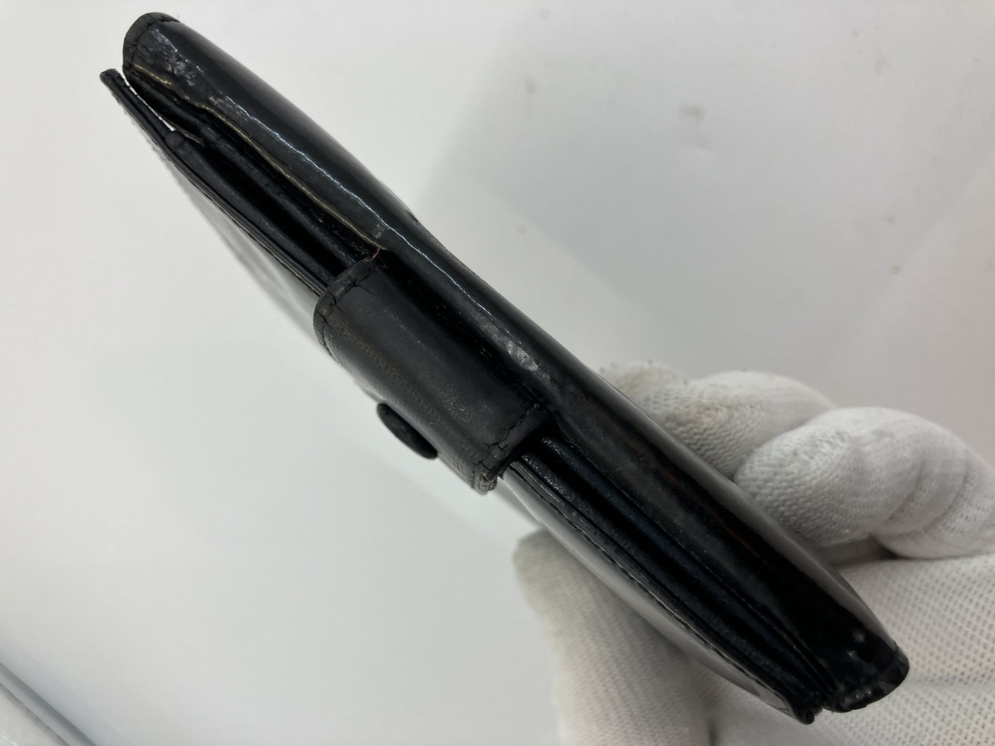 Chanel Enamel Bi-Fold Compact Wallet Black 11.5x3.9" Sticker Included