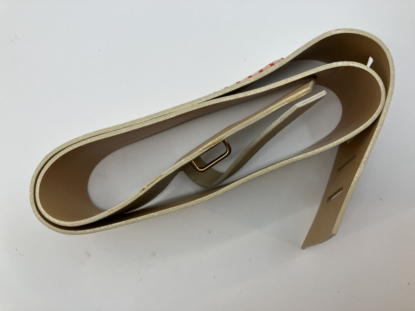 CHANEL 01S Icon Leather Waist Belt 95cm Beige Gold Bar Made in France