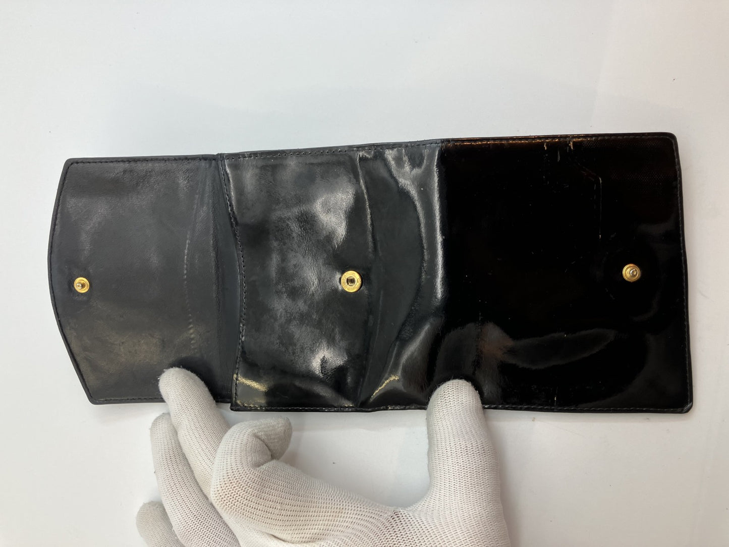 Chanel Enamel Bi-Fold Compact Wallet Black 11.5x3.9" Sticker Included