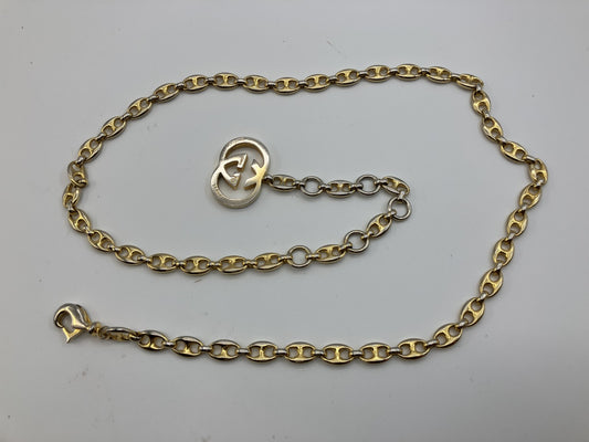 GUCCI Interlocking G Logo Chain Belt 90cm Gold Silver Tone Italy Read