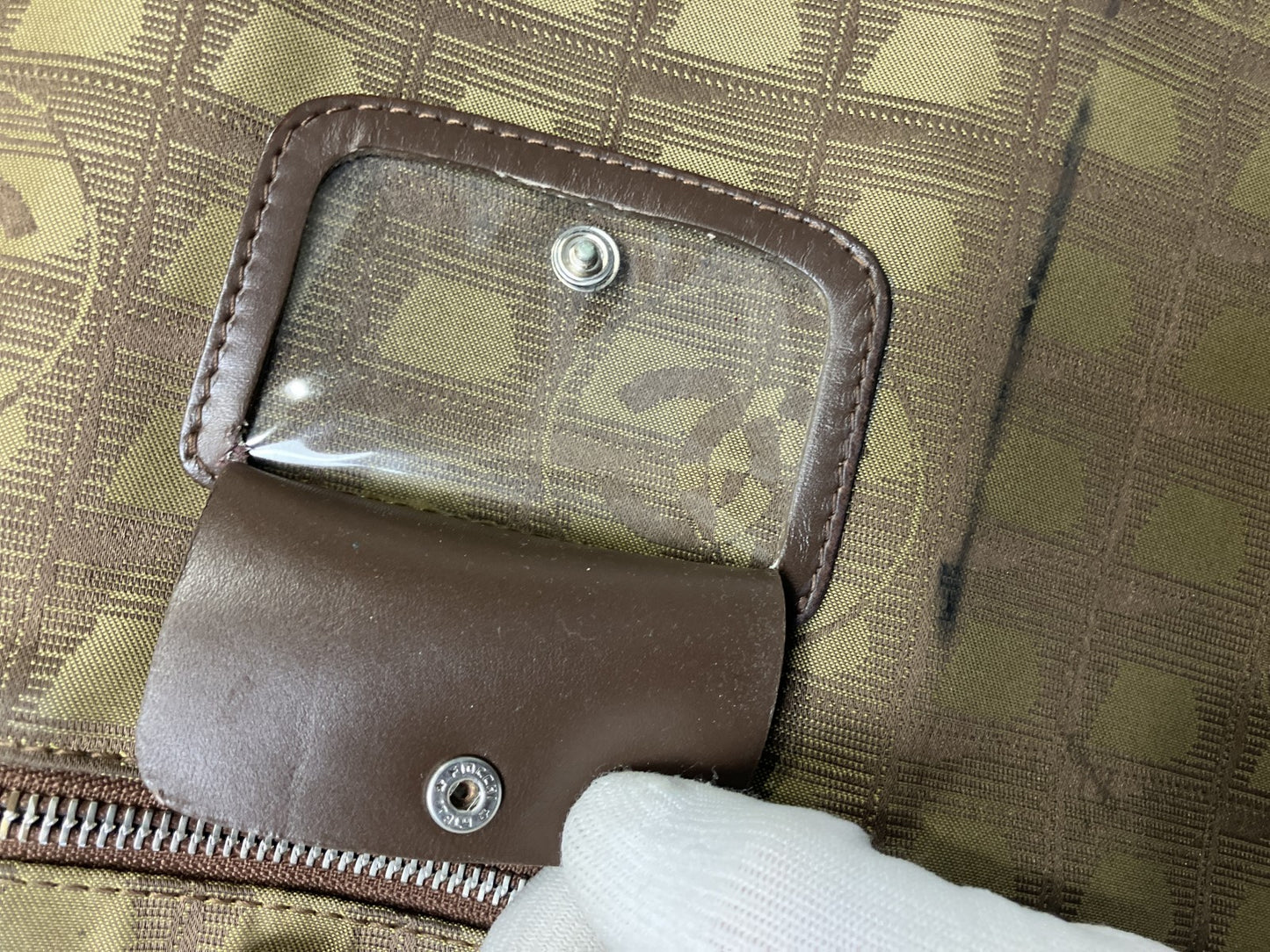 CHANEL New Travel Carry-on Suitcase, 45cm (height) x 40cm (length) x 20cm (width) (excluding fixed handle), Nylon SVMetal, Khaki x Brown, 7277067