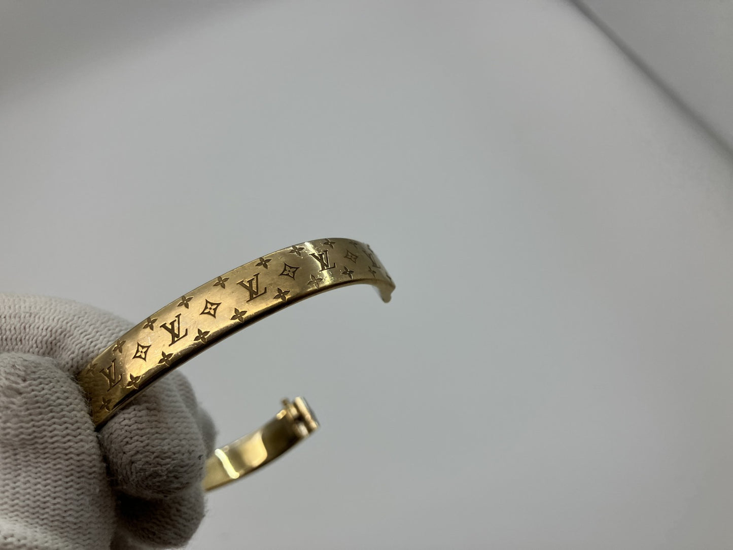 Louis Vuitton Nanogram Cuff Bangle S Size M00253 Gold-Tone GP Bracelet Made in Italy