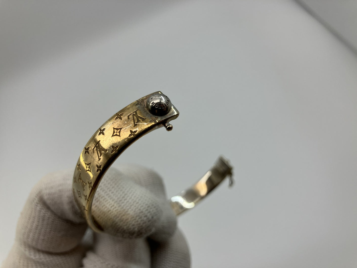 Louis Vuitton Nanogram Cuff Bangle S Size M00253 Gold-Tone GP Bracelet Made in Italy