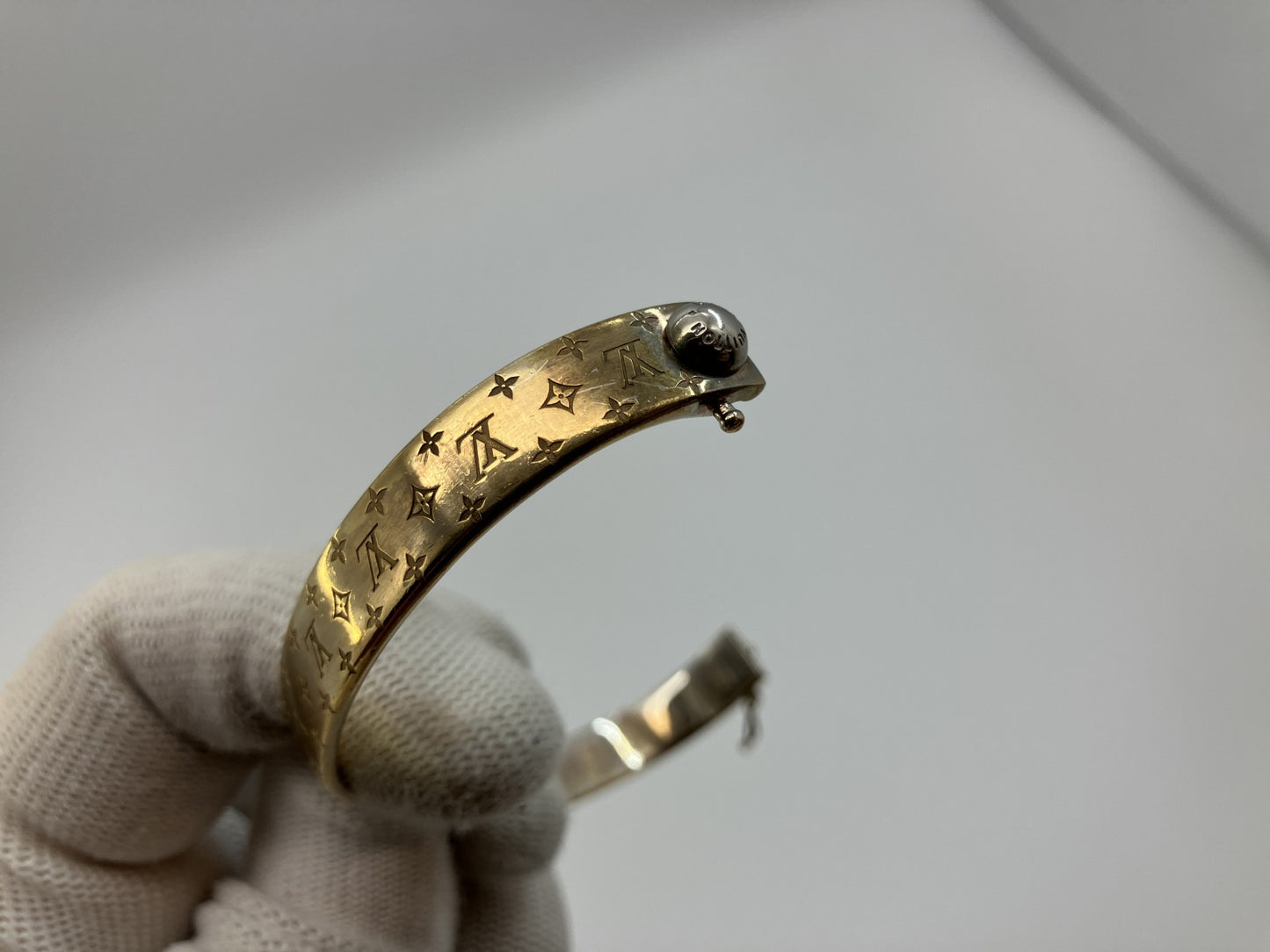 Louis Vuitton Nanogram Cuff Bangle S Size M00253 Gold-Tone GP Bracelet Made in Italy