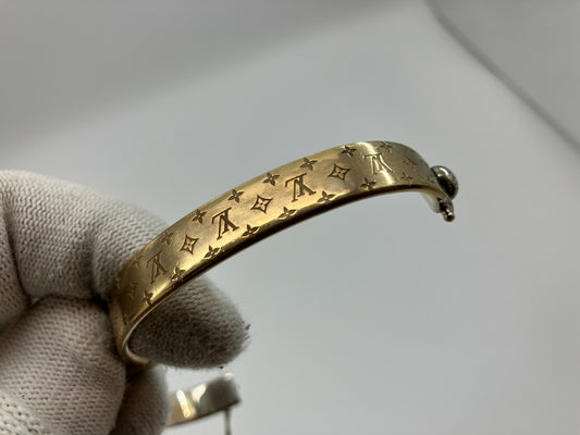 Louis Vuitton Nanogram Cuff Bangle S Size M00253 Gold-Tone GP Bracelet Made in Italy