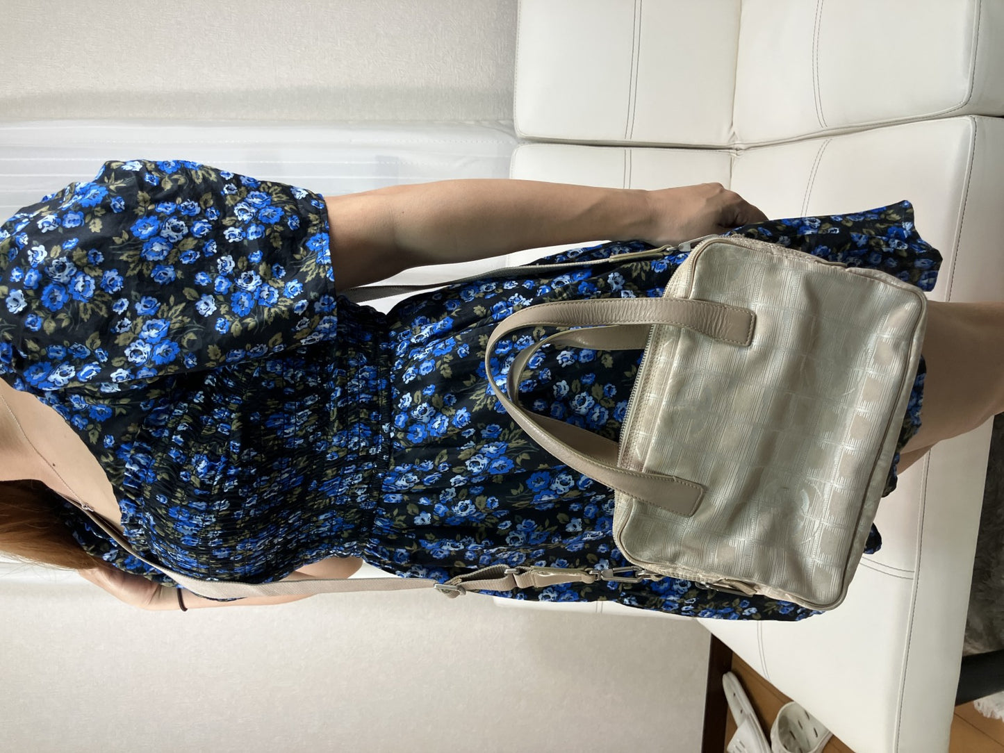 CHANEL New Travel Line 2WAY Bag Beige Canvas Serial 7075948