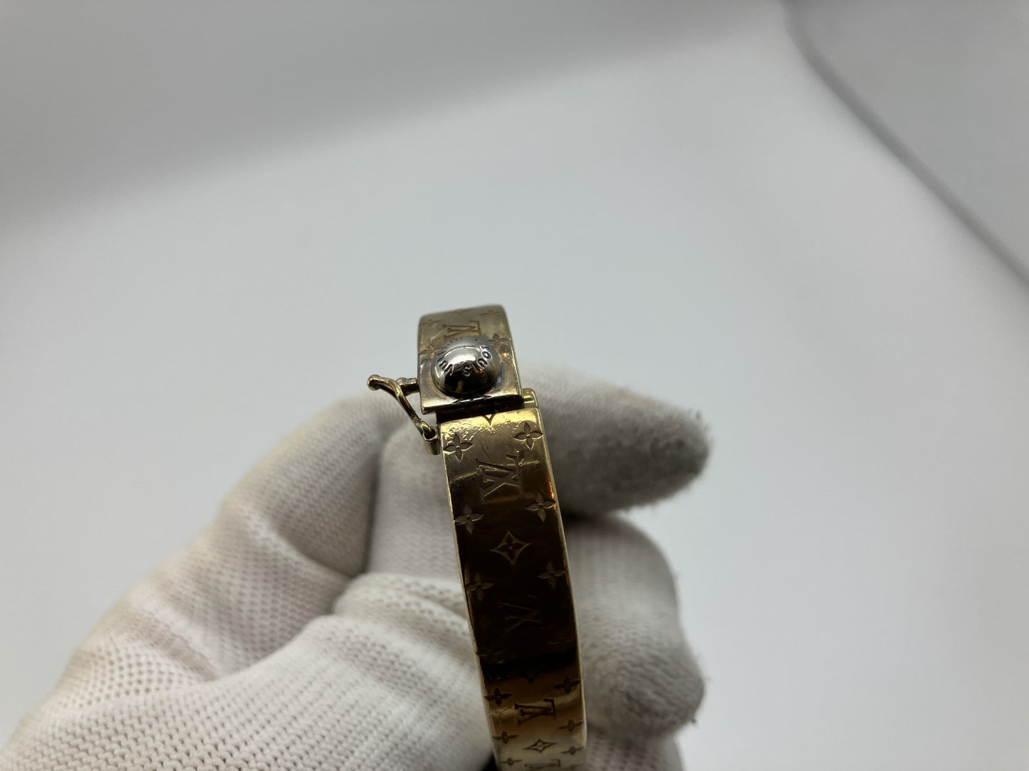 Louis Vuitton Nanogram Cuff Bangle S Size M00253 Gold-Tone GP Bracelet Made in Italy