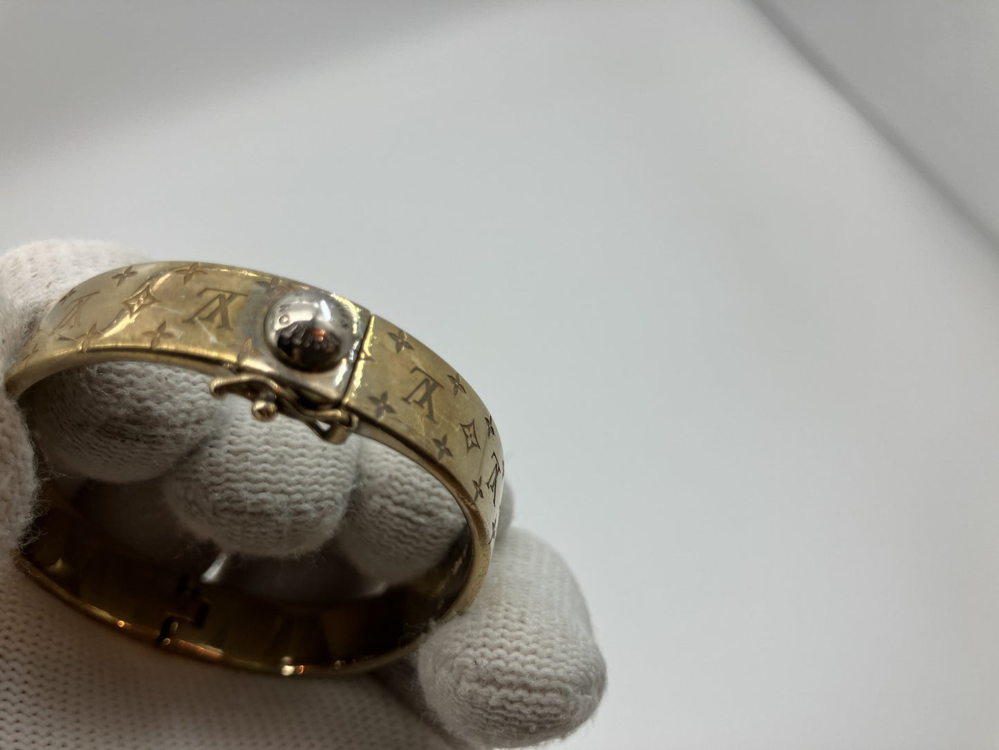 Louis Vuitton Nanogram Cuff Bangle S Size M00253 Gold-Tone GP Bracelet Made in Italy