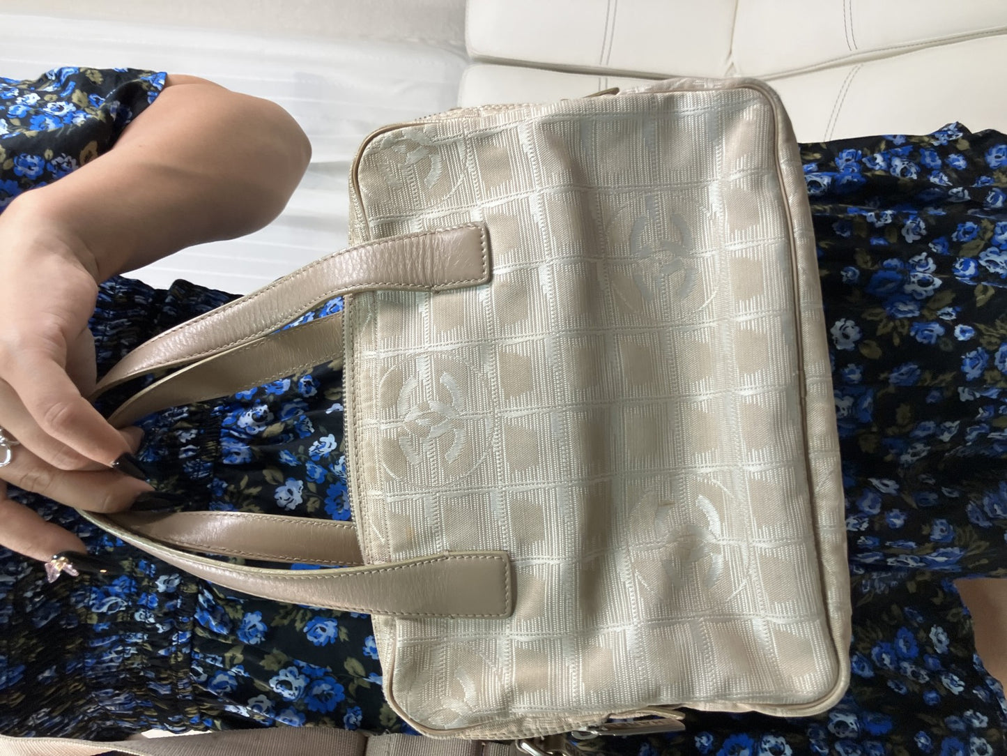 CHANEL New Travel Line 2WAY Bag Beige Canvas Serial 7075948