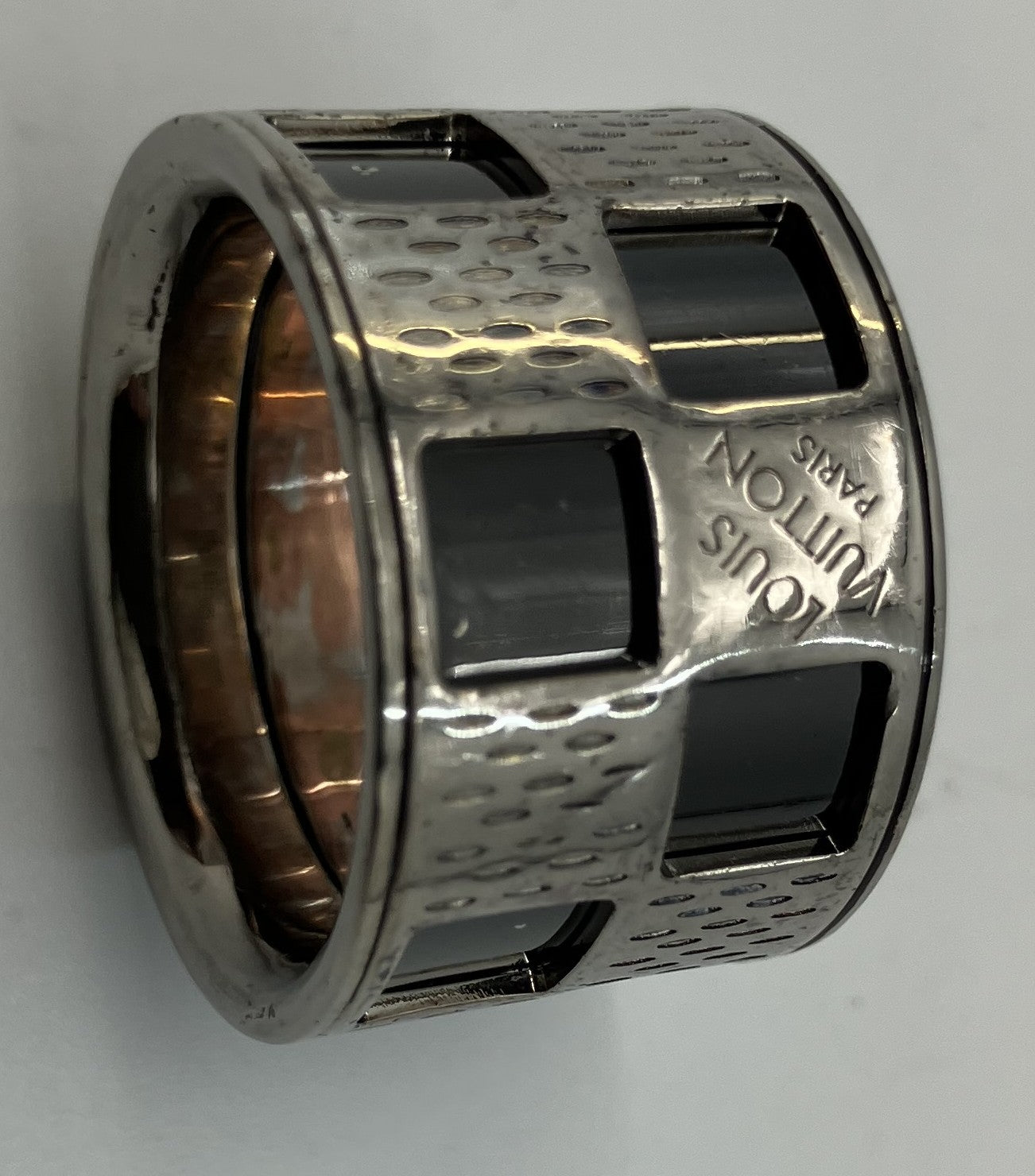 Louis Vuitton M64241 Bague Damier Perforﾃｩ Ring Size L (JP 21) (EU 61) (US 10) - Silver & Black -