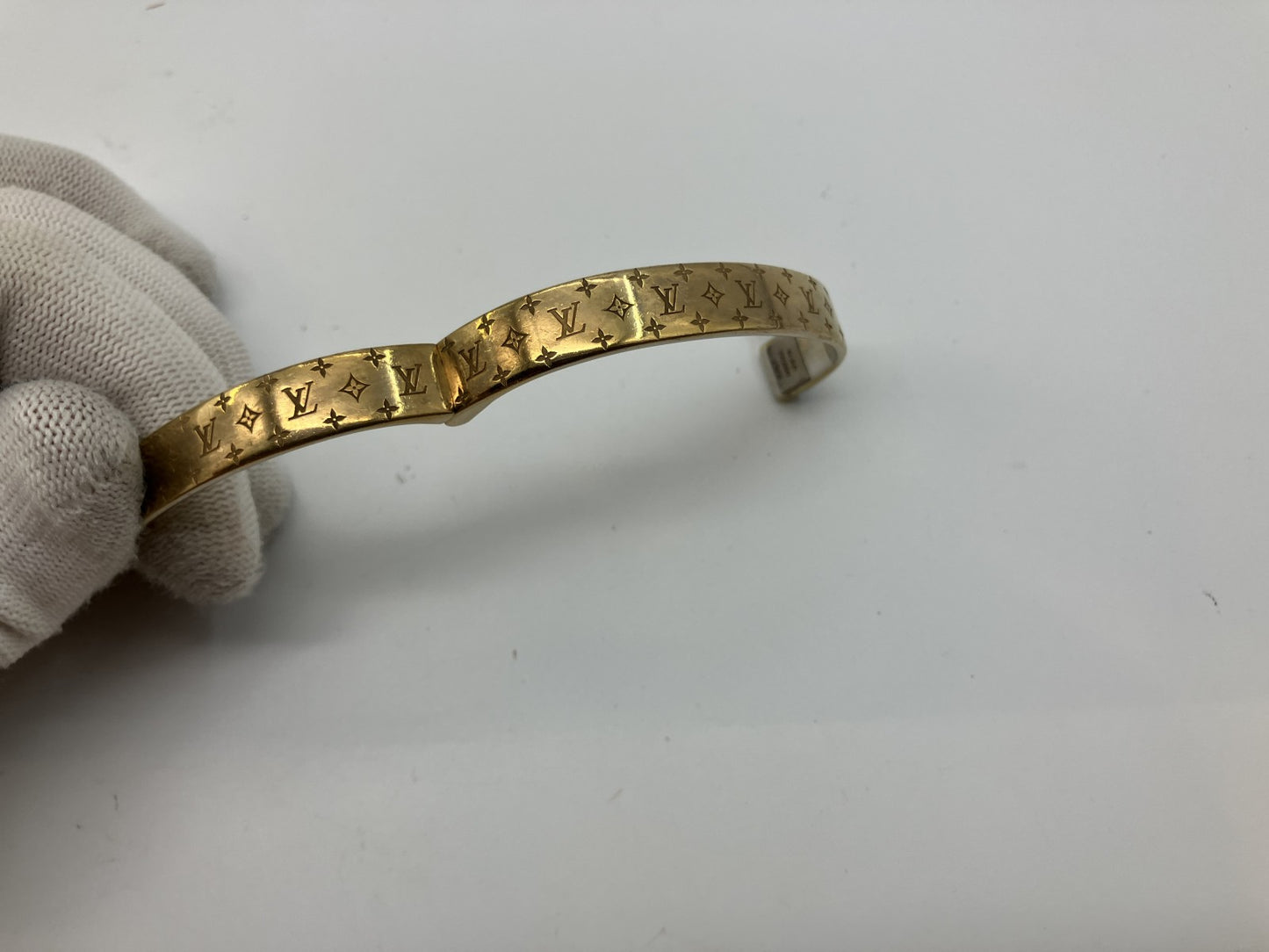 Louis Vuitton Nanogram Cuff Bangle S Size M00253 Gold-Tone GP Bracelet Made in Italy