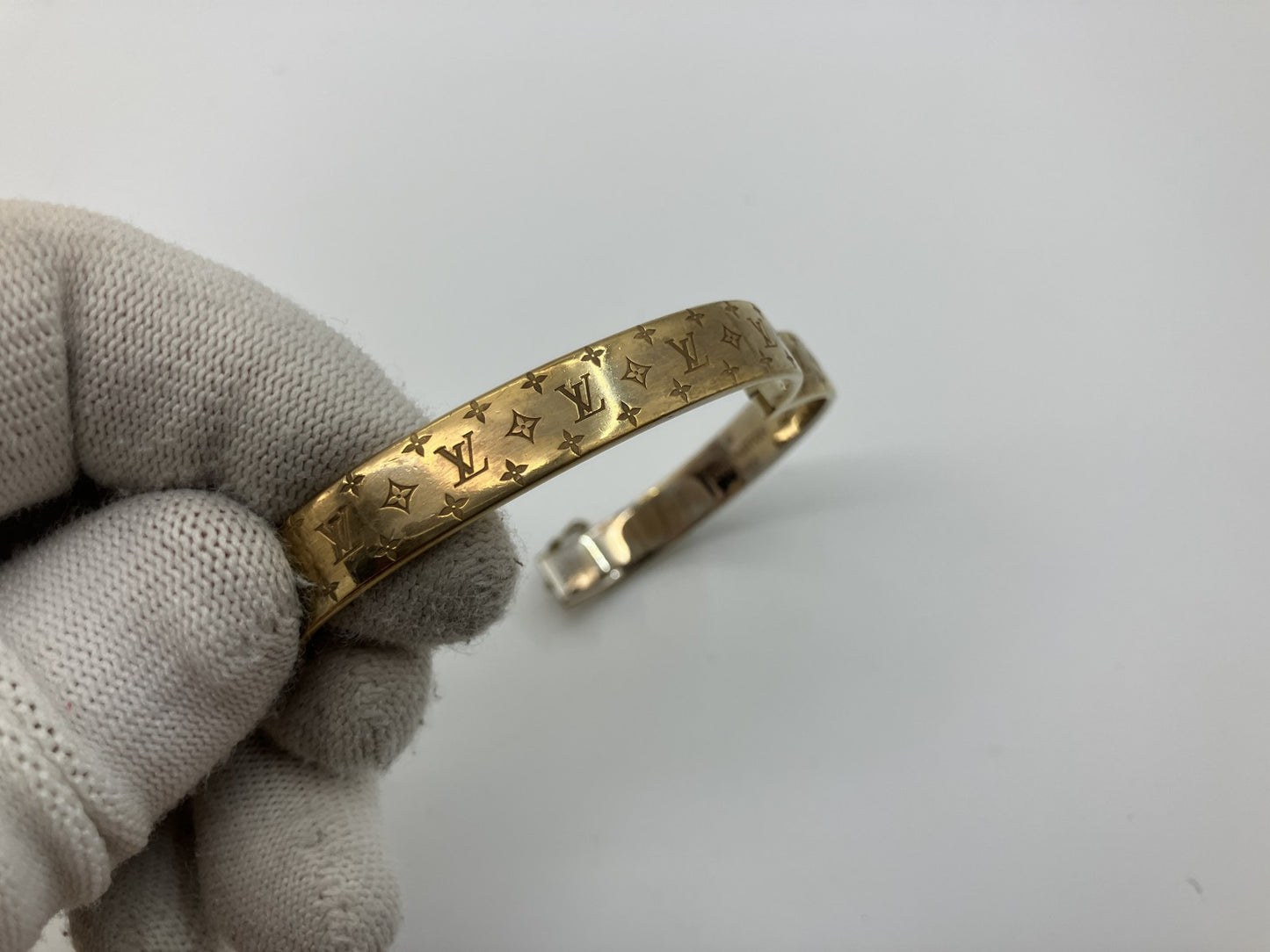 Louis Vuitton Nanogram Cuff Bangle S Size M00253 Gold-Tone GP Bracelet Made in Italy