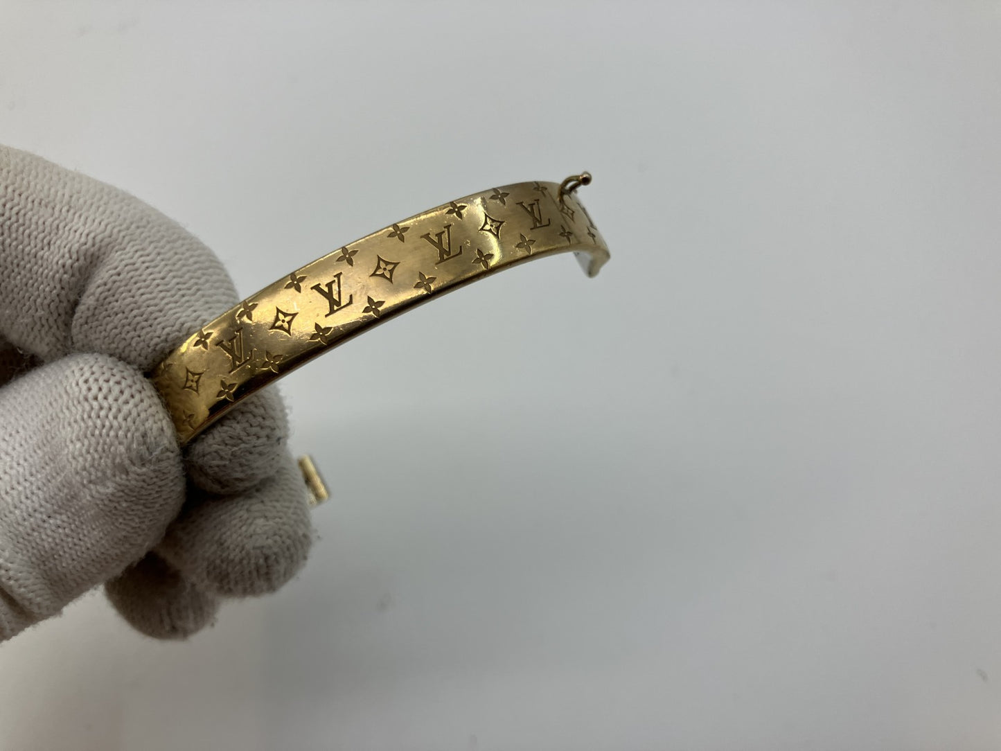 Louis Vuitton Nanogram Cuff Bangle S Size M00253 Gold-Tone GP Bracelet Made in Italy