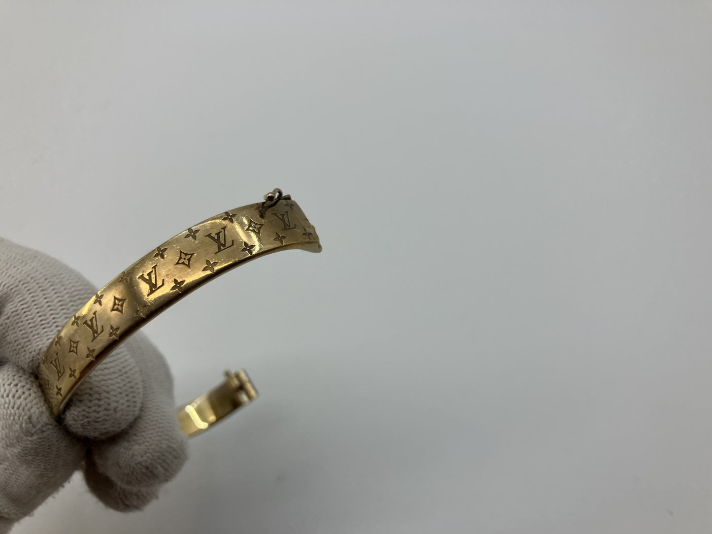 Louis Vuitton Nanogram Cuff Bangle S Size M00253 Gold-Tone GP Bracelet Made in Italy