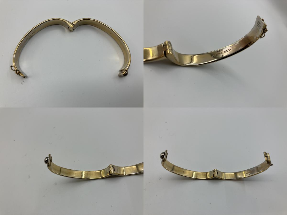 Louis Vuitton Nanogram Cuff Bangle S Size M00253 Gold-Tone GP Bracelet Made in Italy