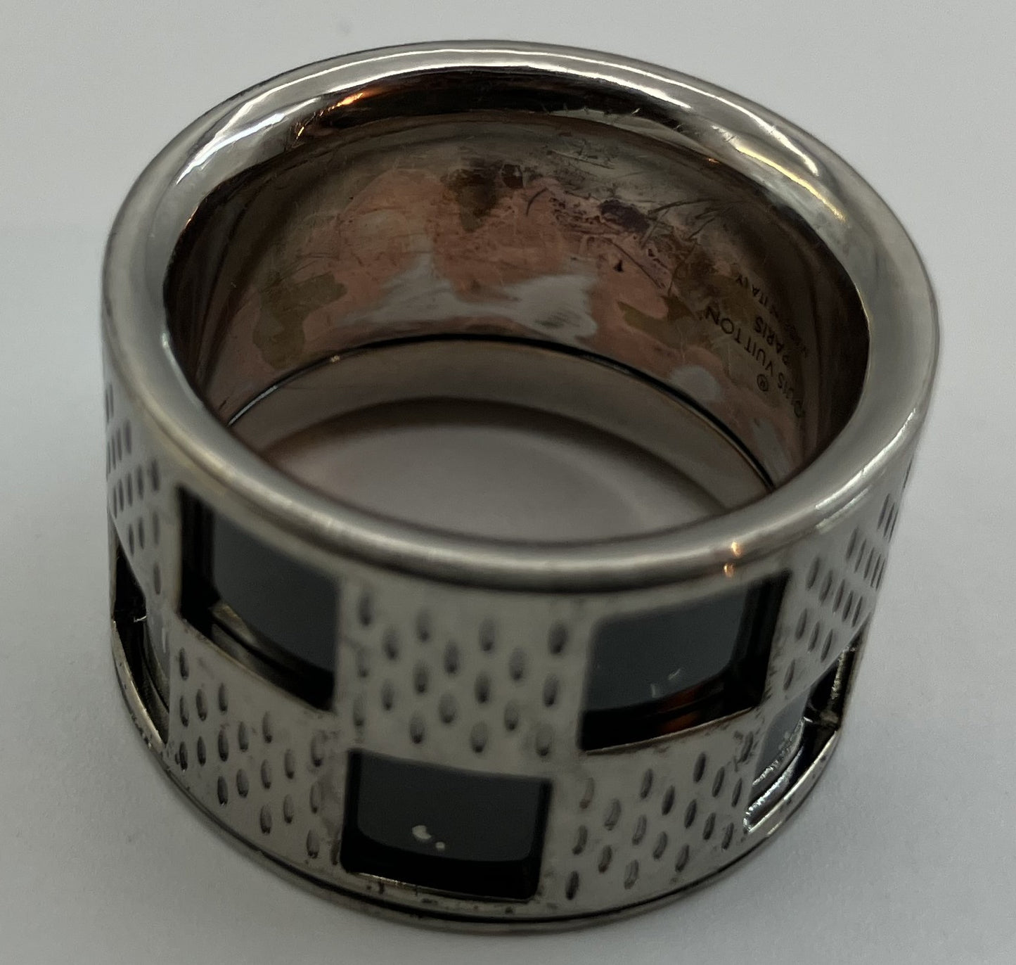 Louis Vuitton M64241 Bague Damier Perforﾃｩ Ring Size L (JP 21) (EU 61) (US 10) - Silver & Black -