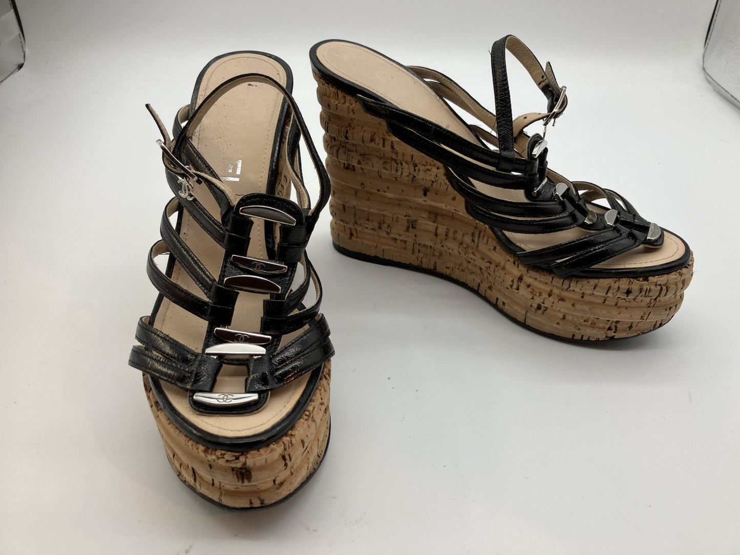 CHANEL Wedge Sandals Size (JP 22.5cm) (US 5.5) (8.86 inch) (EU 35.5) Free Shipping 