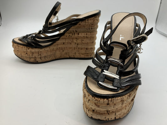 CHANEL Wedge Sandals Size (JP 22.5cm) (US 5.5) (8.86 inch) (EU 35.5) Free Shipping 