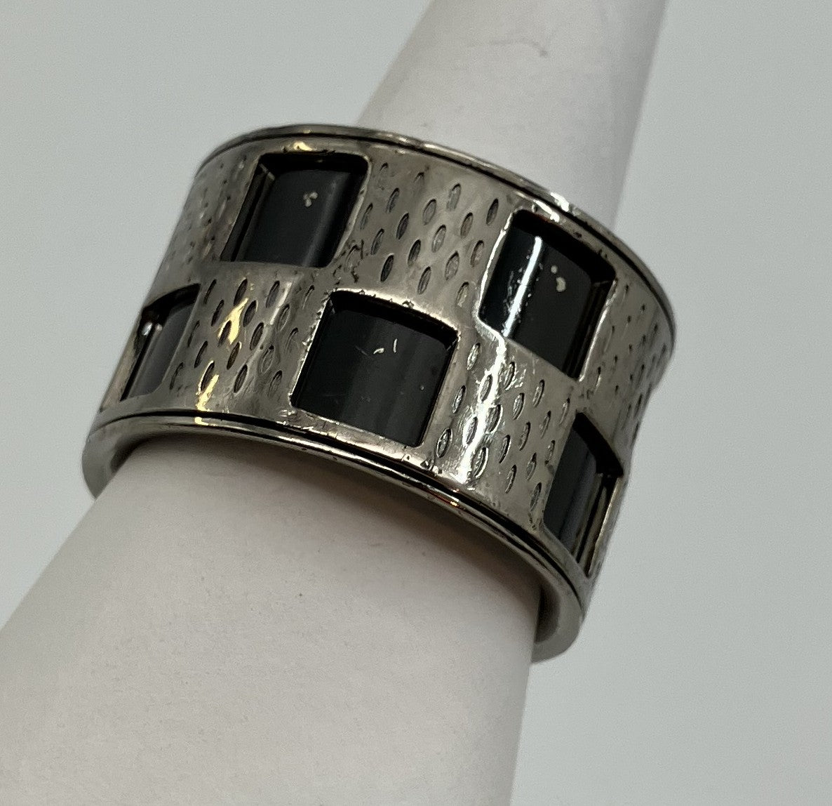 Louis Vuitton M64241 Bague Damier Perforﾃｩ Ring Size L (JP 21) (EU 61) (US 10) - Silver & Black -