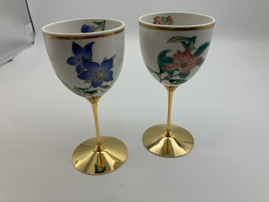 Kutani Ware KUTANI Wine Glasses - Set of 2 - Height: 15 cm, Width: 7 cm -