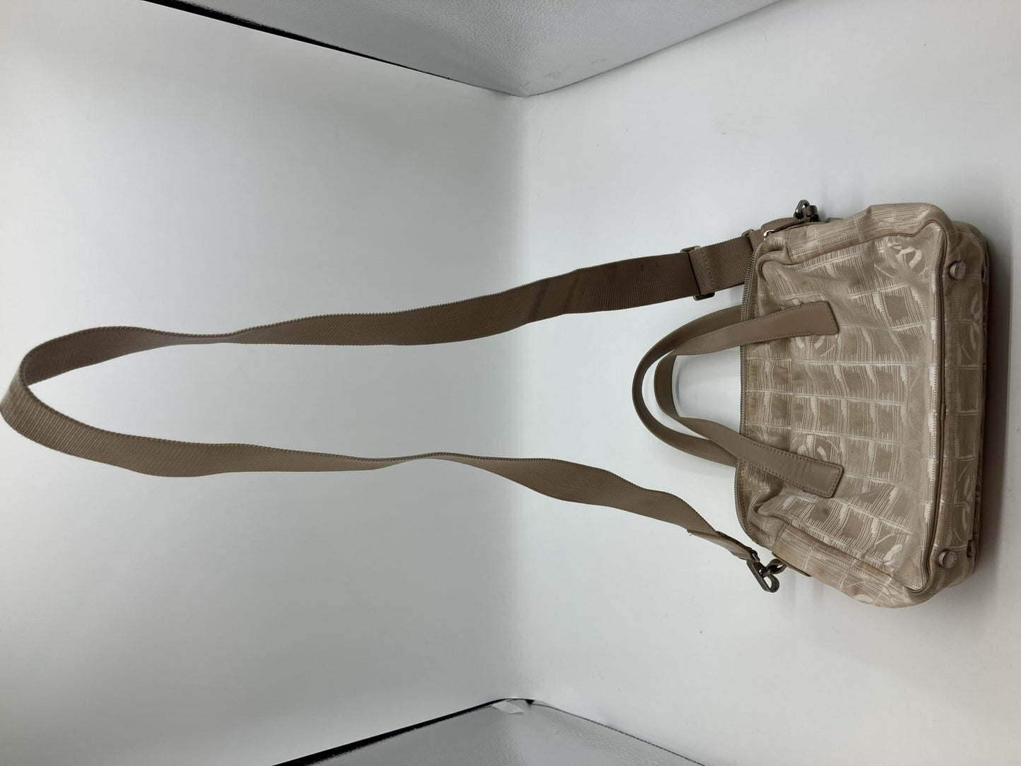CHANEL New Travel Line 2WAY Bag Beige Canvas Serial 7075948