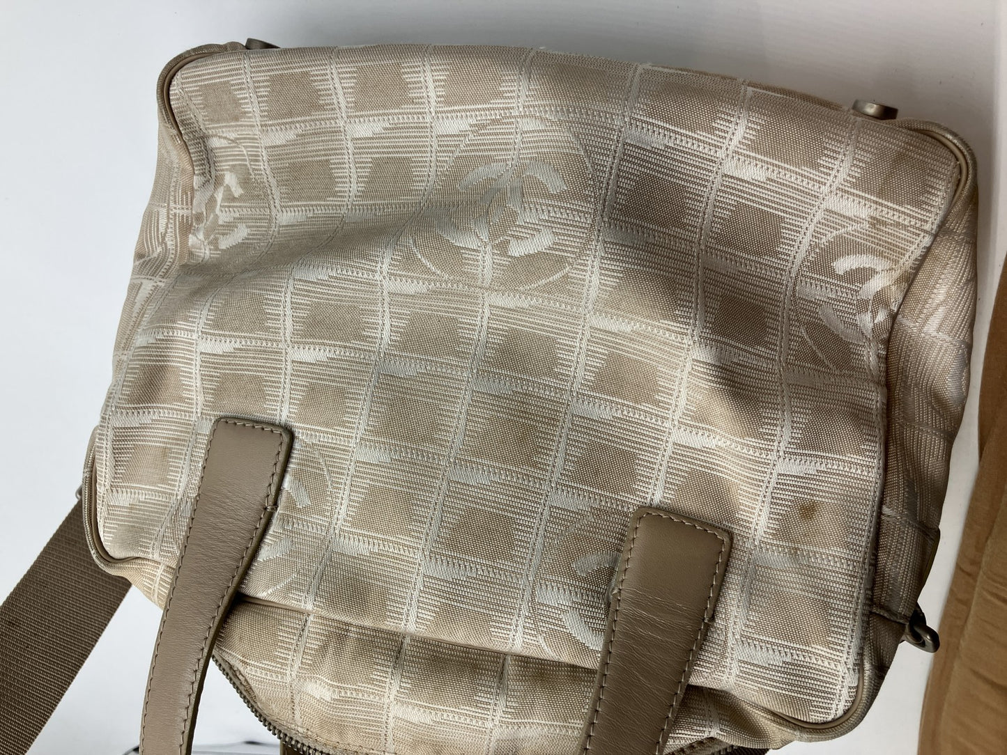 CHANEL New Travel Line 2WAY Bag Beige Canvas Serial 7075948