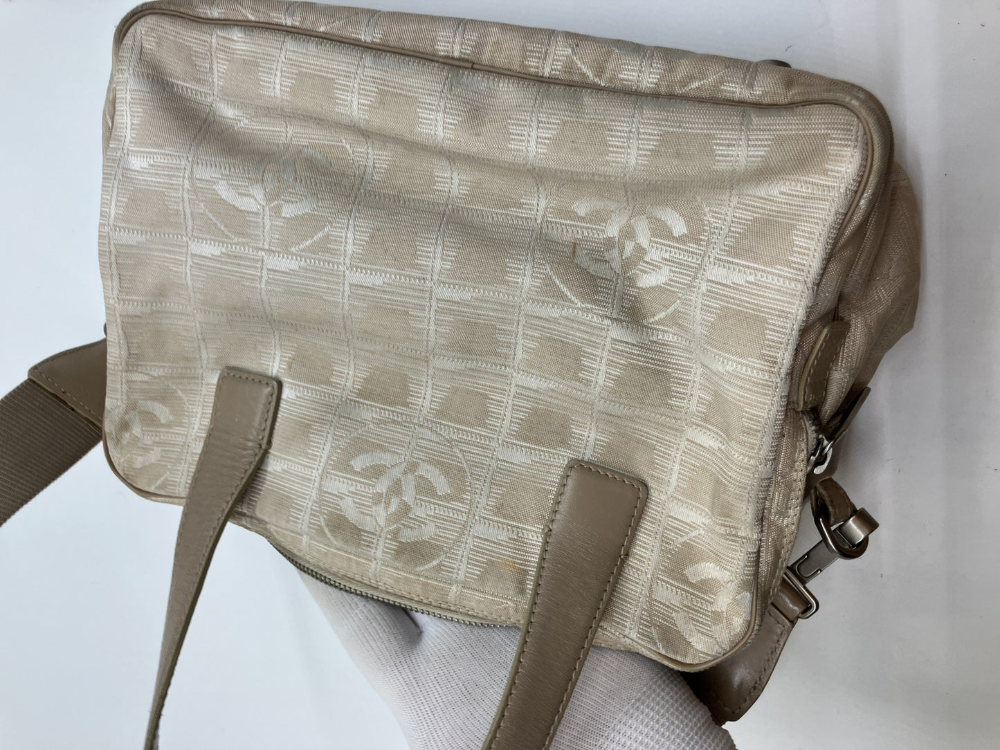 CHANEL New Travel Line 2WAY Bag Beige Canvas Serial 7075948