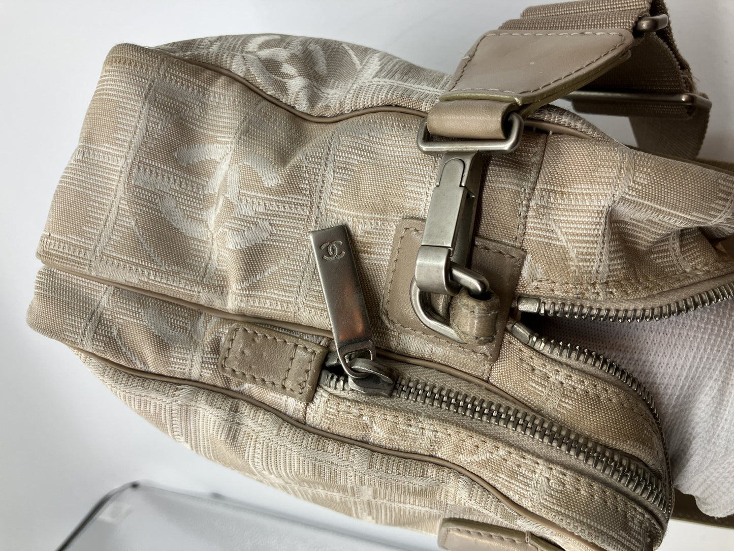 CHANEL New Travel Line 2WAY Bag Beige Canvas Serial 7075948