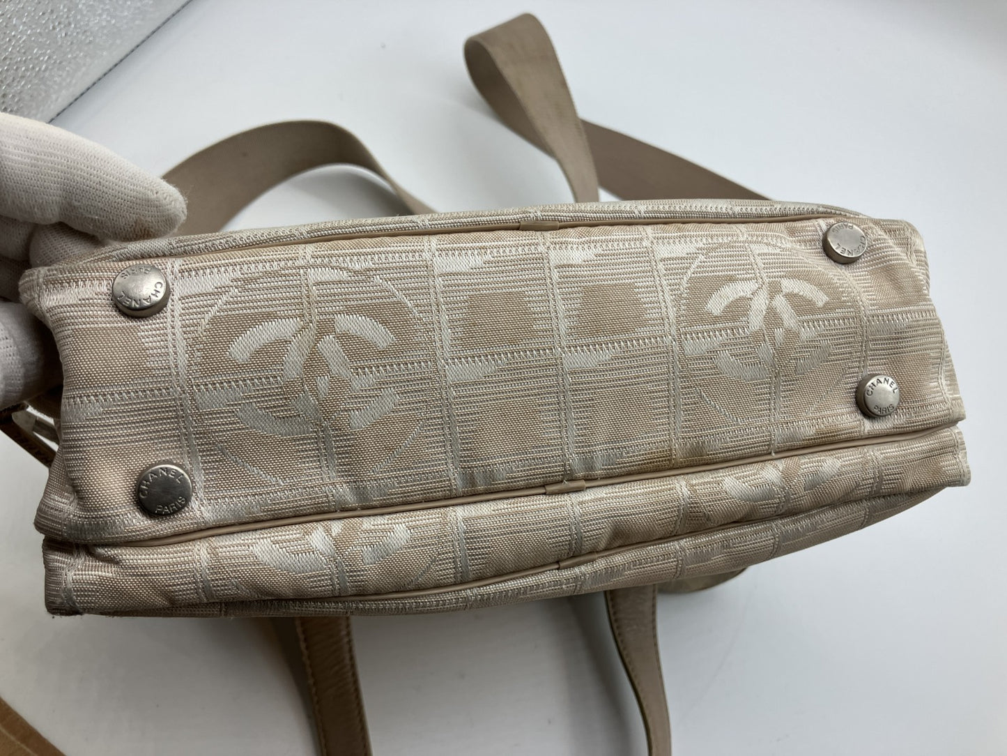 CHANEL New Travel Line 2WAY Bag Beige Canvas Serial 7075948