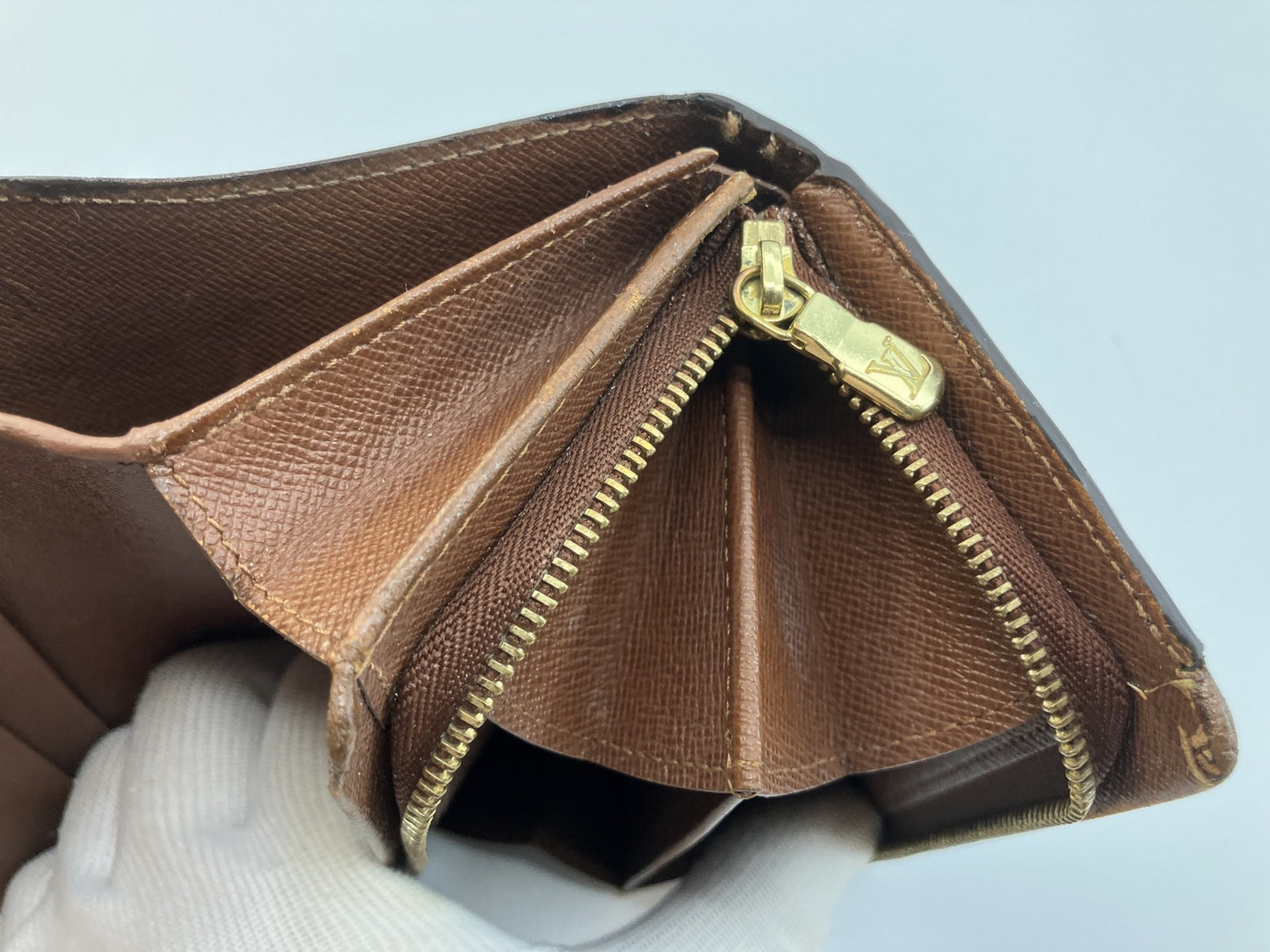 Louis Vuitton Monogram Bifold Compact Zip Wallet Brown Canvas Made in France