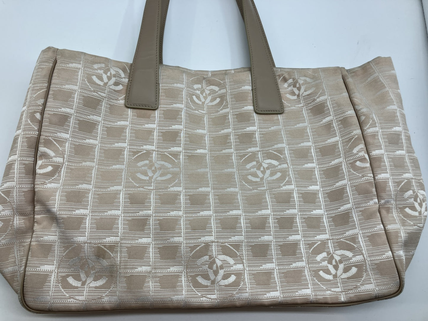 CHANEL New Travel Line Beige Nylon Leather Tote Bag Italy 9384082